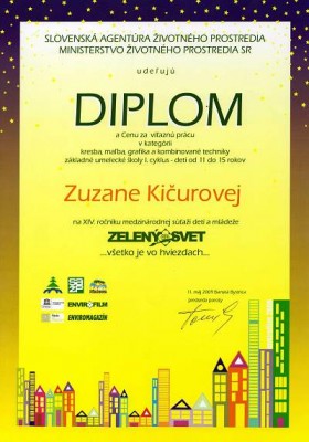 Diplom zo súťaže Zelený svet 2009